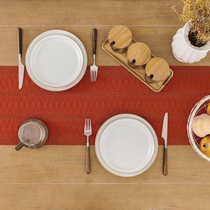 ZeeMart Macrame Style Boho Table Runner, Burnt Ochre Fall Table Runners 90 Inches Long, Farmhouse Woven Home Decor, 12x90 Inch, Dark Orange