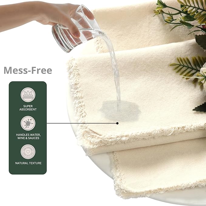 Ramanta Home Cloth Napkins Set of 4 Light Flax 18x18 Inch - Spring Soft & Durable Frayed Dinner Napkin for Easter Wedding, Birthday | Heavy Weight Fabric Table Linen for Everyday Use Family Dinners