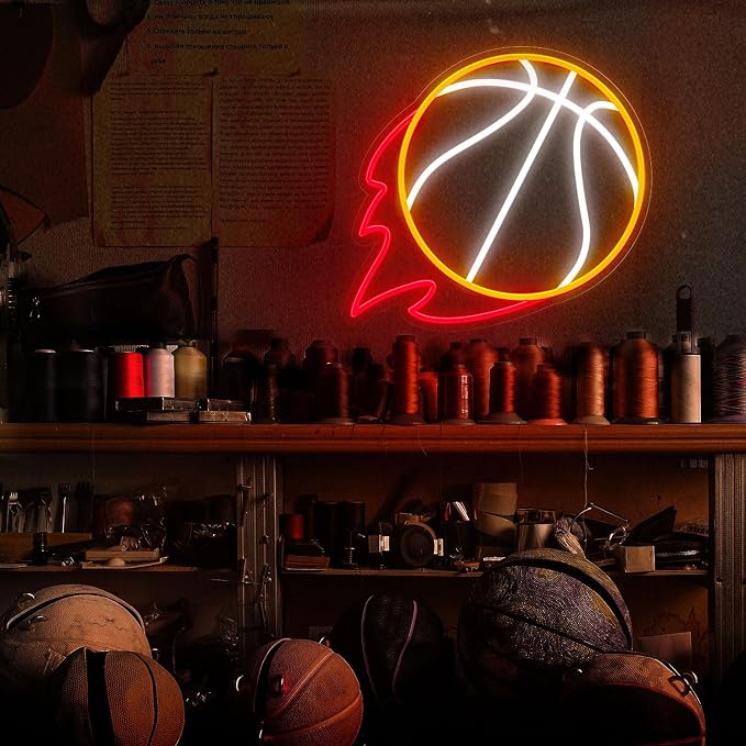 Basketball Neon Sign, 12.6×11.6 Inch Basketball Led Neon Light, Dimmable LED Neon Signs for Wall Decor, Wall Decor Aesthetic, Sports Neon Signs for Room Bedroom Shop Decor, Gift for Christmas Birthday