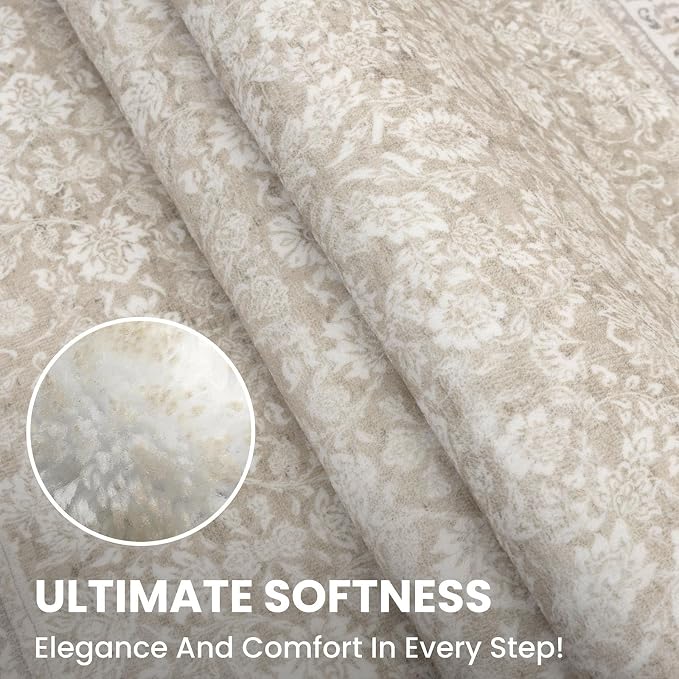 SIILOOM 9x12 Area Rug, Cream Beige Yellow White Grey Large Washable Rug for Living Room with Non-Slip Soft Vintage Bedroom Rugs Traditional Farmhouse Carpet for Nusery Dining Room Office Home Décor