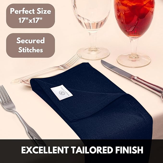 Cloth Napkin 17Inch x 17Inch, Washable & Reusable Napkins, Set of 4, Durable, Absorbent, Soft Linen Table Napkins for Fall, Parties, Holiday, Lunch, Dinner, Everyday Use, Navy Blue