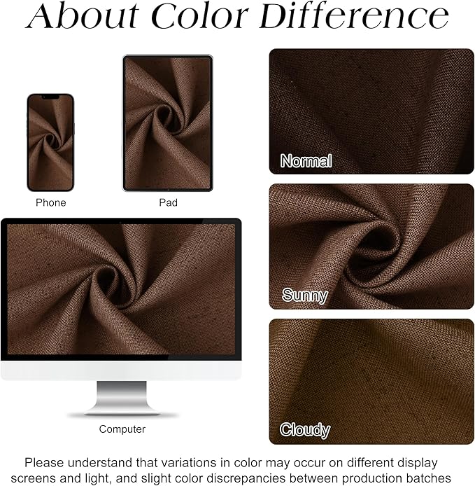 Naturoom Caramel Brown Linen Shower Curtain, Country Boho Farmhouse Bath Decor Shower Curtains Neutral Cloth Weighted Textured Fabric Bath Curtain Liner with Hooks, 72x72