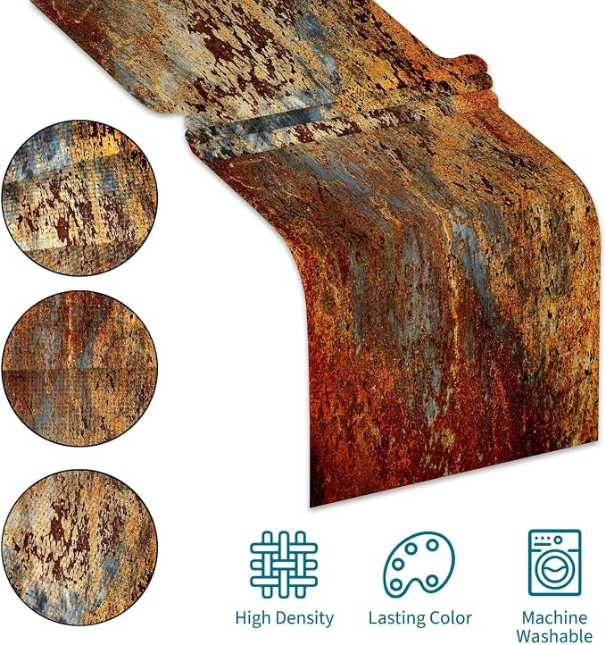 Brown and Orange Table Runner Inch Modern Abstract Messy Rust Painting Linen Dresser Runner Vintage Farmhouse Style Table Decor for Kitchen Dining Wedding Coffee Home Party (13"x 36")