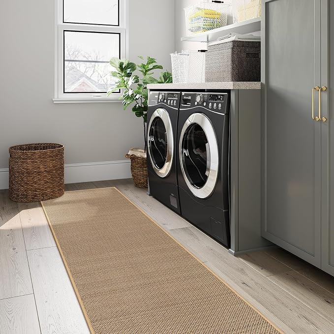 Lahome Noe Farmhouse Washable Runner Rug, 2x8 Hallway Runner Rug Non Slip for Entryway Indoor Washable Carpet for Hallway 8ft Neutral Kitchen Mats for Floor Entry Bathroom, Beige