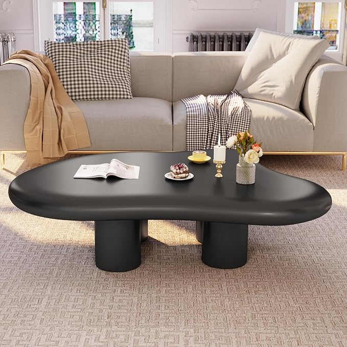 46.06" Black Large Cloud Coffee Table, Modern Round Edge Coffee Table with 4 Sturdy Support Legs and 2.67" Thick Tabletop,Easy Match for Living Room, Bedroom, Balcony,Patio