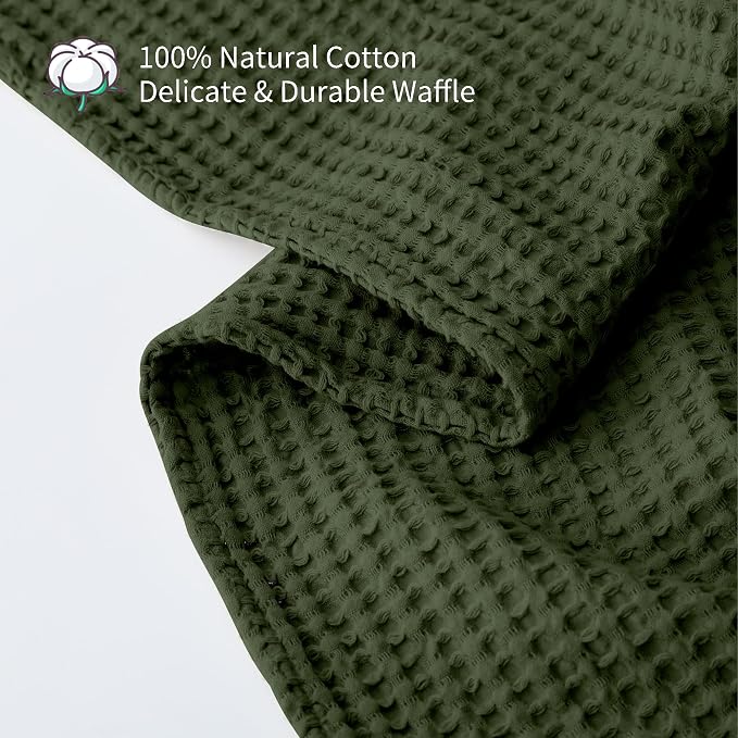 100% Cotton Waffle Blanket (Green - Twin Size - 66 * 90''), Pre-Washed and Anti-Shrinkage Soft Lightweight Bed & Couch Blanket, 380 GSM Waffle Weave Throw Blanket for All Seasons