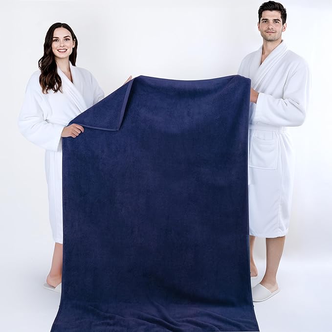 Cotton Paradise 100% Cotton Turkish Towel Set, Soft Absorbent Quick Dry, 40x80 Oversized Bath Sheet Towel, Navy Blue
