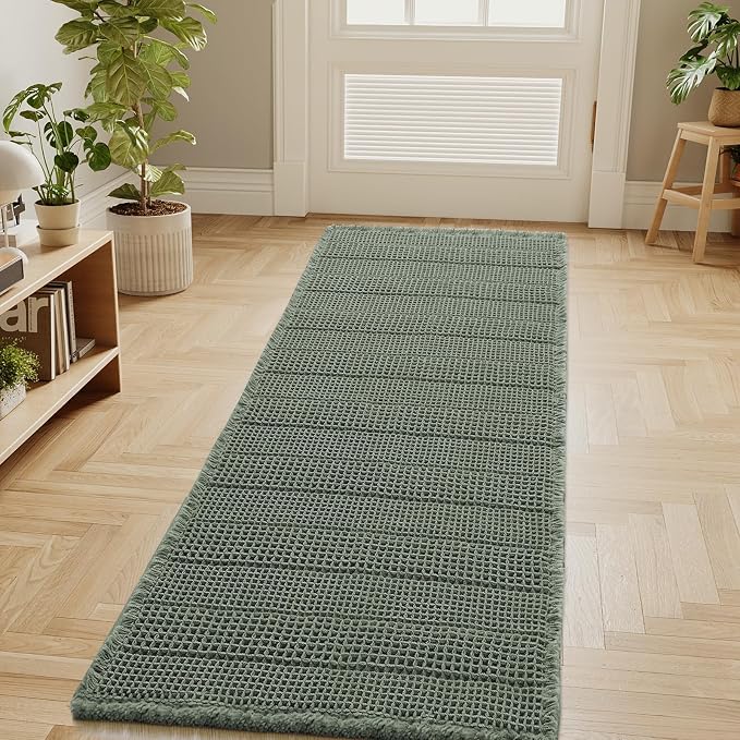 H.VERSAILTEX Waffle Bath Mat Super Absorbent Bathroom Mats Non Slip Bath Rugs for Bathroom Floor Machine Washable Dry Fast Bathroom Rugs for Beside Tub, 24" x 60", Lichen