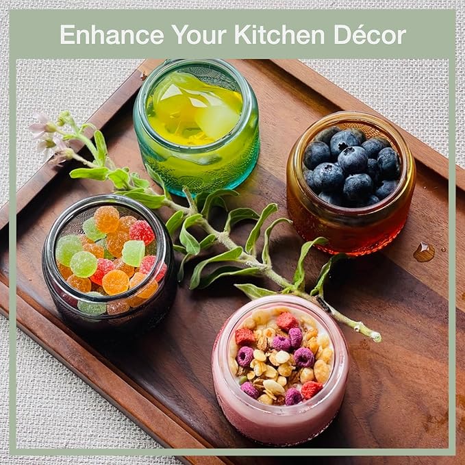 4 oz Decorative Mini Glass Jars with Bamboo Lids (24 pack, 4 Colors)