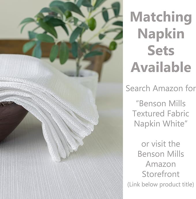 Benson Mills Cameron Textured Fabric Table Cloth, for Everyday Home Dining, Parties, Weddings & Holiday Tablecloths (70" Round, White)
