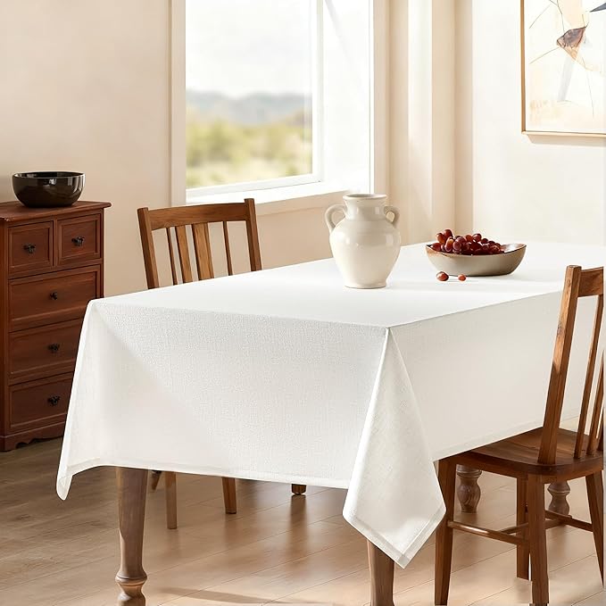 Natural Linen Table Cloth for 6 Foot Rectangle Table 55 x 108 Inch Cream Colored Tablecloth Fabric Neutral Modern Farmhouse Thick Faux Burlap Textured Tablecloth for Dining Buffet Holiday Party