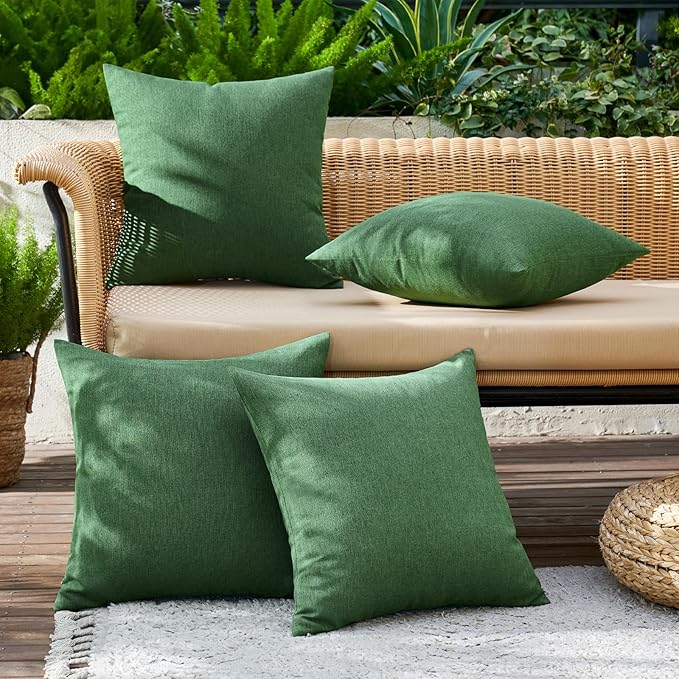 MIULEE Pack of 4 Decorative Outdoor Throw Pillow Covers Linen Waterproof Pillow Covers Summer Farmhouse Cushion Cases for Patio Garden Tent Balcony Couch Sofa 16x16 Inch Dark Green