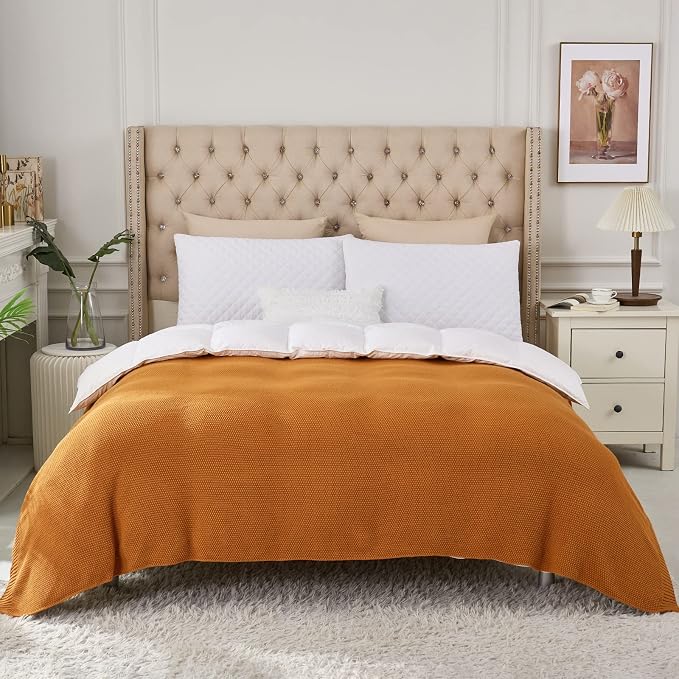 Longhui bedding Burnt Orange Cotton Cable Knit Throw Blanket for Couch Sofa Chair Bed Home Decorative, 2.5 Pounds 50 x 60 Inch Woven Throw Blankets with Bonus Laundering Bag