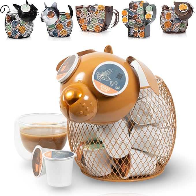 Made Easy Kit Coffee Pod Basket Organizer Practical Decoration - Compatible with Keurig K-Cup Pods & Capsules - Home Cafe Bar Decor Useful Kitchen Countertop Freestanding (Dog Brown)