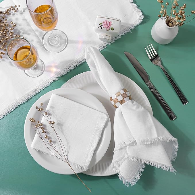FINGERCRAFT Natural Cotton Napkin Set of 12 20x20 inch Dinner Napkins - Washable Soft Premium Reusable Perfect Fall Thanksgiving Table Napkins for Family Dinners Christmas Weddings Everyday Use White