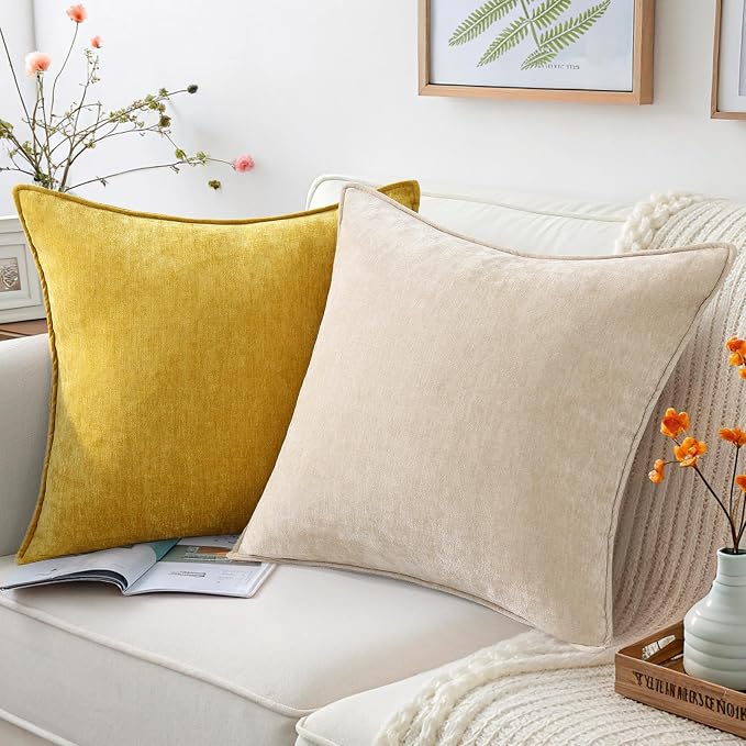 decorUhome Summer Couch Throw Pillow Covers 12x20 Set of 2, Decorative Soft Velvet Modern Cozy Chenille Lumbar Pillow Cases with Elegant Design for Sofa Bed Living Room Home Decor, Mineral Yellow