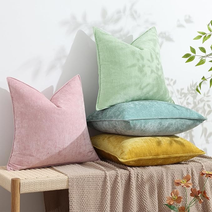 decorUhome Summer Couch Euro Sham Throw Pillow Covers 26x26 Set of 2, Decorative Soft Velvet Modern Cozy Chenille Pillow Cases with Elegant Design for Sofa Bed Living Room Home Decor, Aqua Haze