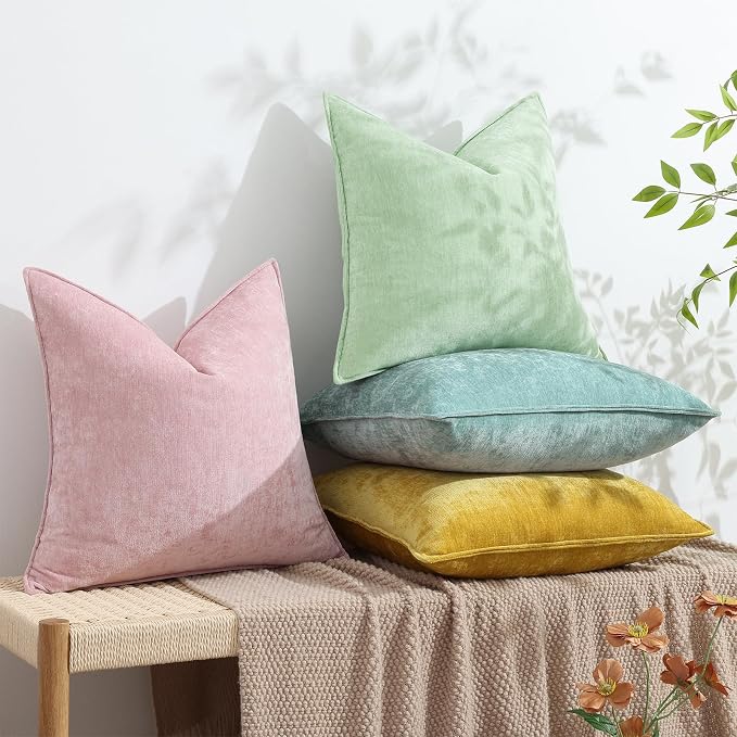 decorUhome Summer Couch Throw Pillow Covers 12x20 Set of 2, Decorative Soft Velvet Modern Cozy Chenille Lumbar Pillow Cases with Elegant Design for Sofa Bed Living Room Home Decor, Blush Pink