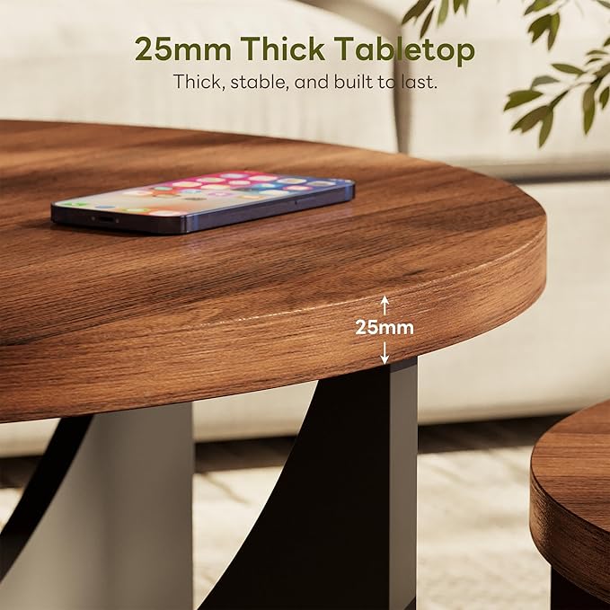 LIKIMIO Nesting Coffee Tables Set of 2, 23.6" Small Round Side Tables for Living Room, Wooden End Table, Walnut