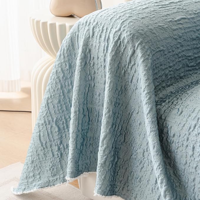 DREAMINGO Bubble Textured Cooling Sofa Cover, Ice Silk Breathable Couch Cover Blanket for Pet & Hot Sleepers, Washable Furniture Protector for 3 Cushion Couch, Sky Blue, XX-Large 71"x150"
