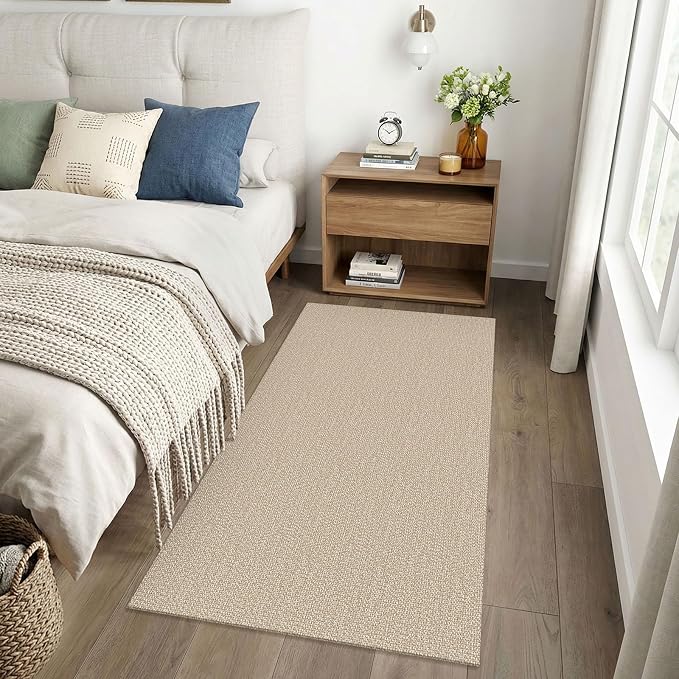 EARTHALL Washable Runner Rug 3x6 Ft Non Slip Runners for Hallways Wide Cotton Rubber Backed Kitchen Runner Braided Indoor Floor Carpet Runners for Entryway, Hallway, Kitchen, Bedroom, Send/Beige
