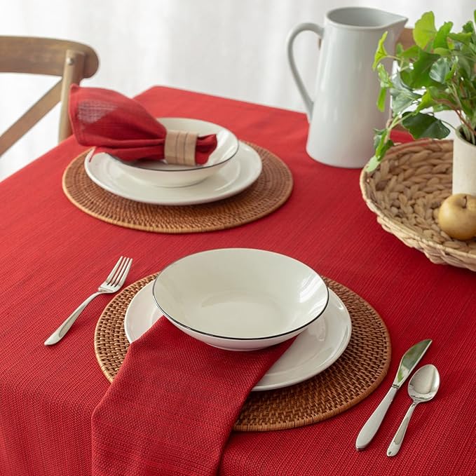 Benson Mills Cameron Textured Fabric Table Cloth, for Everyday, Parties, Holiday, Winter, and Christmas Tablecloth (60" x 120" Rectangular, Millennium Red)
