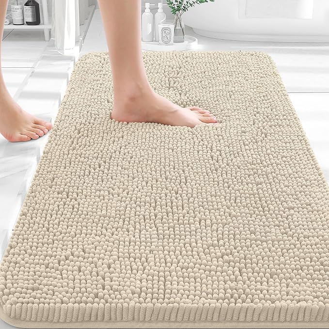 OLANLY Bathroom Rugs 35x24, Extra Soft Absorbent Chenille Bath Rugs, Rubber Backing Quick Dry, Machine Washable Bath Mats for Bathroom Floor, Tub and Shower, Home Decor Accessories, Sand
