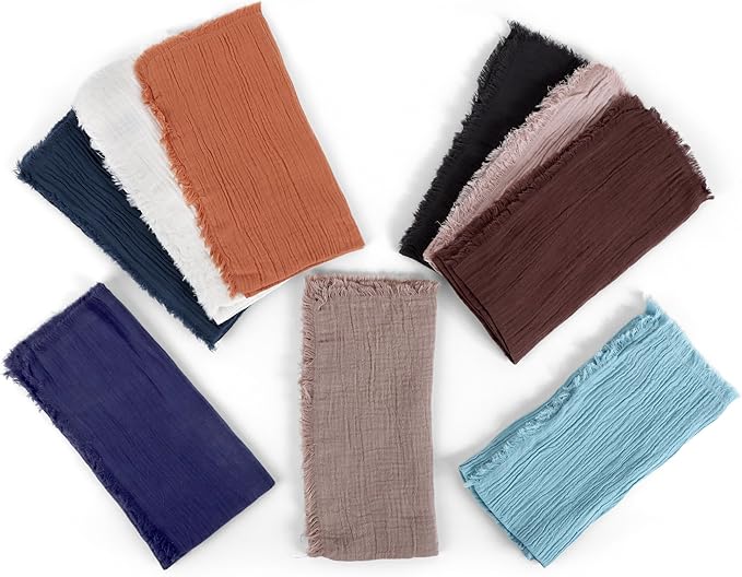 FINGERCRAFT Cloth Napkins Natural Cotton Cheesecloth Set of 12 Premium Fringe Design Dinner Napkin Soft Durable Ideal for Dining Room, Restaurant, Weddings Events Washable Good Absorbency Aqua Marine