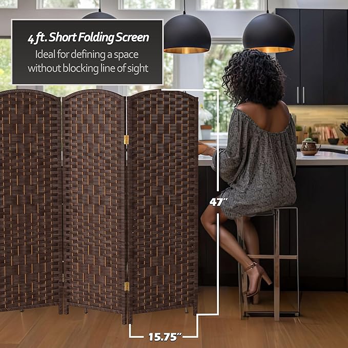 Red Lantern 4 ft. Short Diamond Weave Fiber Folding Screen - Dark Mocha - 8 Panel