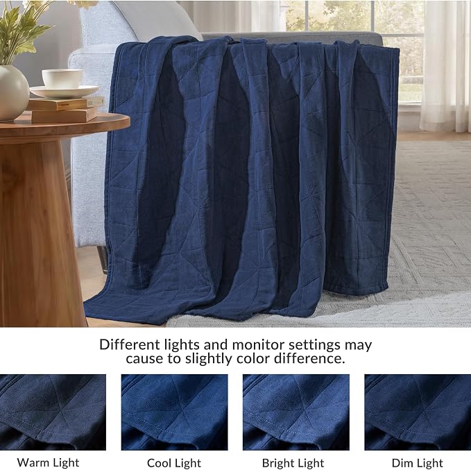 Exclusivo Mezcla 100% Cotton Muslin Blanket for Bed, Queen Size 4-Layer Moisture-Wicking and Breathable Ultra Soft Gauze Blanket for Spring Summer, 90"x90", Navy Blue