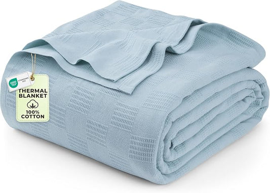 Utopia Bedding 100% Cotton Thermal Blanket Sky Blue Twin Size Soft, Lightweight, Breathable, Cozy Spring and Summer Blanket for Couch and Sofa, Home Room Decor Gifts for Women and Men (90x72 Inches)