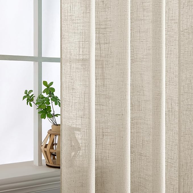 MIULEE Cream Linen Curtains 108 Inches Long 2 Panels for Bedroom Living Room, Soft Linen Textured Window Drapes Semi Sheer Light Filtering Back Tab Rod Pocket Farmhouse Modern Burlap Look Decor