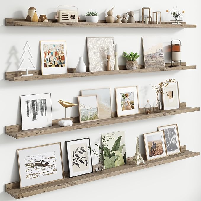 FLYJOE Floating Picture Ledge Shelves for Wall Set of 4, 56 Inch Wall Shelves with Lip Long Large Nursery Book Shelf for Toys Storage Kids Bookshelf Wall Mounted Living Room Bedroom Decor Frames
