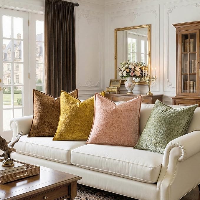 a moment Throw Pillow Covers 20X20 Inch 4 Packs,Soft Velvet Decorative Pillow Cases with 3D Ice Flower,Texture Modern Accent Cushion Covers for Sofa Couch Home Decor Golden Earth