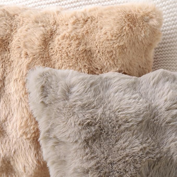MADIZZ Pack of 2 Thick Plush Faux Wool Throw Pillow Covers Soft Boho Throw Pillows Luxurious Cushion Covers for Couch Sofa Bedroom Living Room Home Decor 16x16 Inch Taupe
