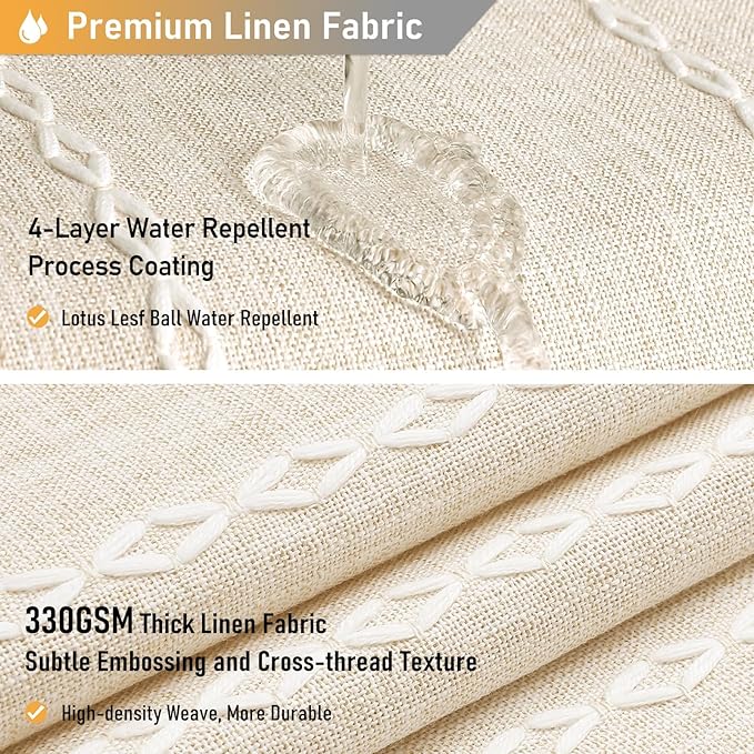 BTTN 80 Inch Long Shower Curtain - 72x80 Boho Farmhouse Linen Thick Striped Fabric Shower Curtain Set with Plastic Hooks, Tall Rustic Country Luxury Cloth Shower Curtains for Bathroom - Cream/Beige