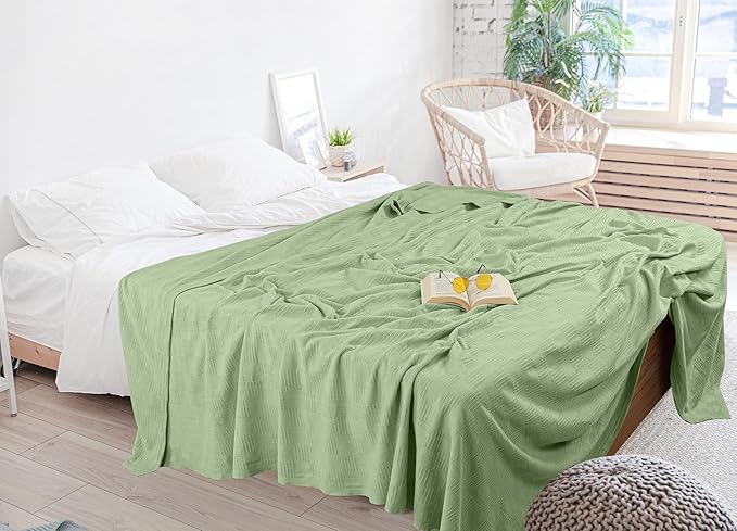 Utopia Bedding 100% Cotton Thermal Blanket Sage Green Queen Size Soft, Lightweight, Breathable, Cozy Spring and Summer Blankets for Bed, Home Room Decor Gifts for Women and Men (90x90 Inches)