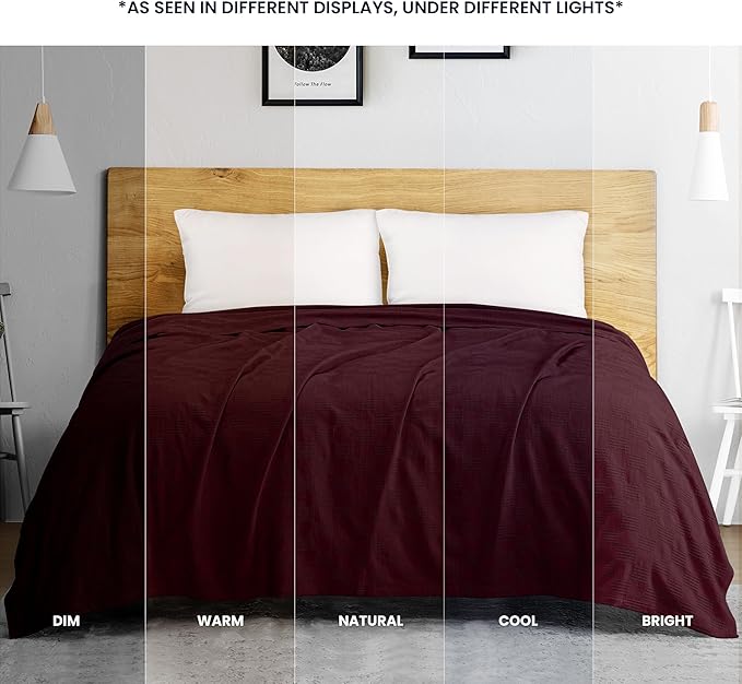 Utopia Bedding 100% Cotton Thermal Blanket Burgundy Queen Size Soft, Lightweight, Breathable, Cozy Spring and Summer Blankets for Bed, Home Room Decor Gifts for Women and Men (90x90 Inches)