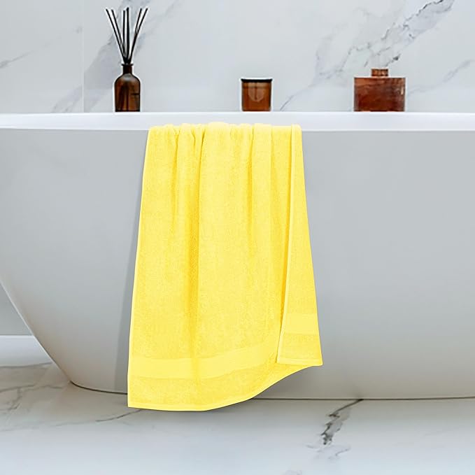 Belizzi Home 4 Pack Bath Towel Set 27x54, 100% Ring Spun Cotton, Ultra Soft Highly Absorbent Machine Washable Hotel Spa Quality Bath Towels for Bathroom, 4 Bath Towels Lime Yellow