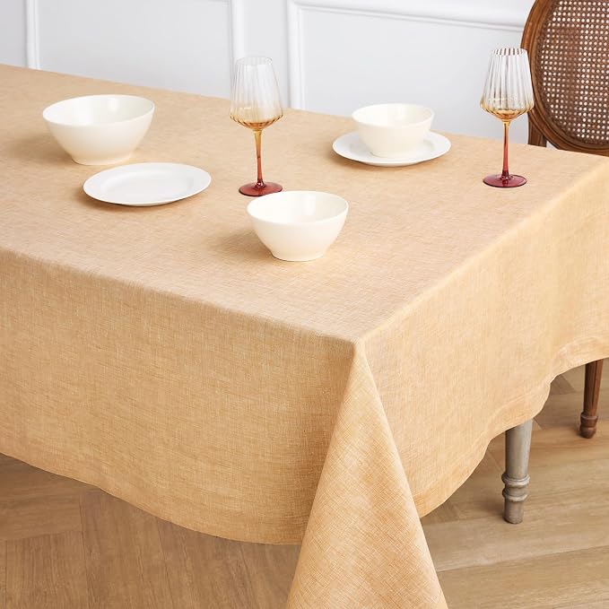 Solino Home Linen Tablecloth 60 x 132 Inch - 100% Pure Linen Golden Nugget Table Cloth for Rectangle Tables - Athena, Machine Washable Tablecloth for Summer