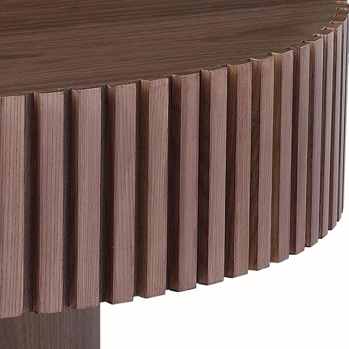 31.49" Walnut Round Coffee Table Wood, Modern Fluted Coffee Table for Living Room, Contemporary Low Circle Center Table Side Table for Small Space, Apartment, Farmhouse, Office, mesa de Cafe