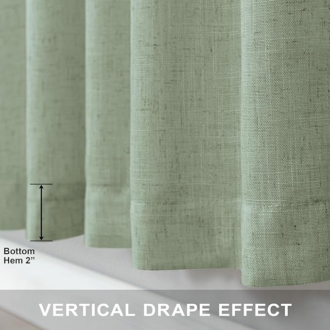 Sage Green Curtains 84 Inch Length for Living Room 2 Panels Back Tab Rod Pocket Drapes Light Filtering Sheer Linen Cotton Textured Light Green Curtain for Bedroom Rustic Boho Farmhouse Decor 7 FT Long