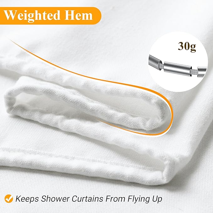 Naturoom White Linen Shower Curtain, Cloth Textured Fabric Shower Curtain Set with Hooks, Simple Elegant Modern Farmhouse Country Ultra Thick Bath Curtains for Bathroom,Water Repellent,72x72