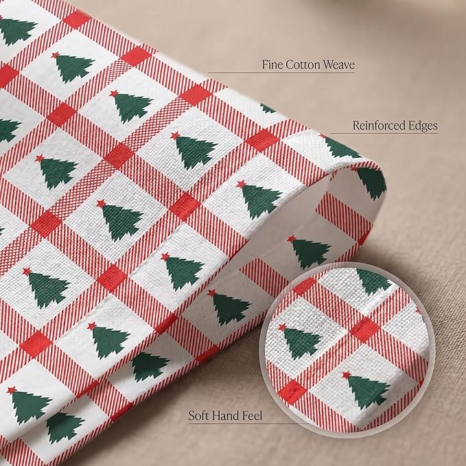 Urban Villa Cloth Napkins 100% Cotton Highly Absorbent Washable Reusable Premium Dinner Napkins Ideal for Gifts for Mothers Day Hotel Farmhouse Parties - Christmas Tree Print (20" x 20", Set of 12)
