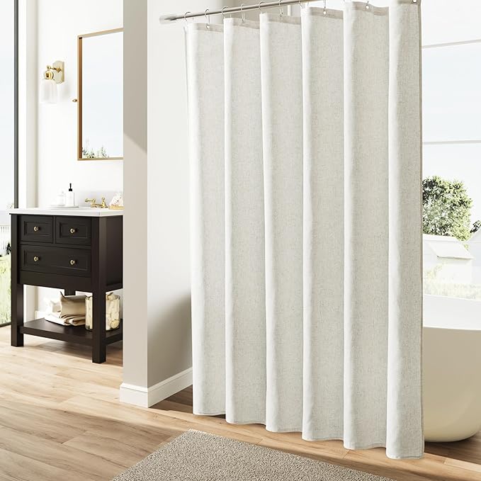 Neutral Extra Long 86 Inch Cream Linen Shower Curtains for Bathroom Neutral Vintage Country Style Rustic Boho Farmhouse Water Repellent Decor Bath Drapes with Hooks 72x86