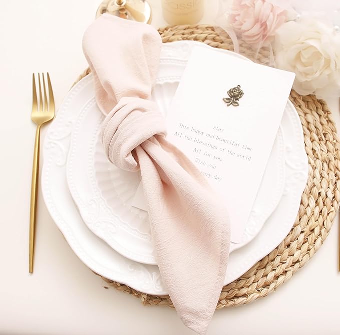 Dinner Cloth Napkins Bulk, Cotton Linen Napkins,Washable Napkins for Weddings Decorations (Champagne Blush, 12 Pack)