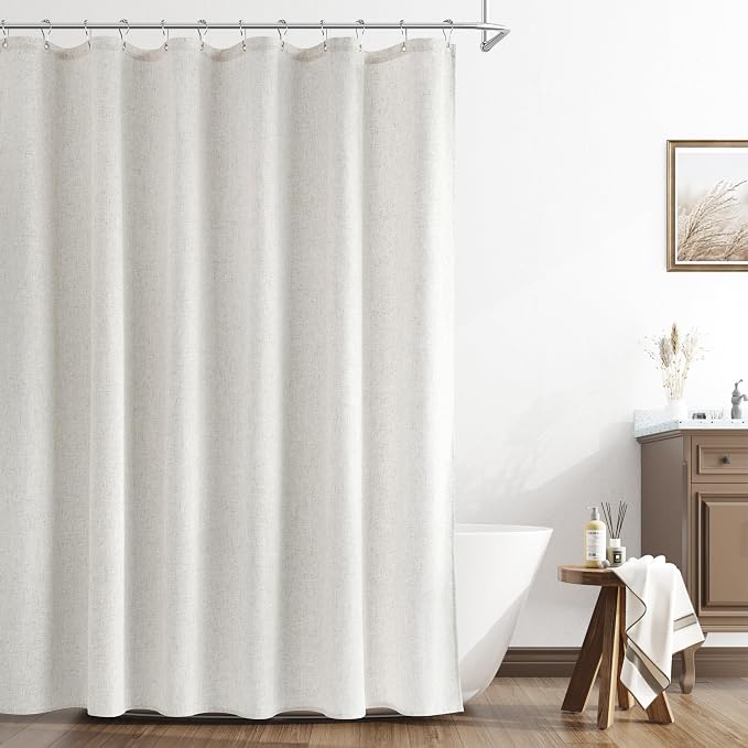 Naturoom Boho Linen Shower Curtain 76 Inch Length Country Farmhouse Cottage Bath Decor Shower Curtains Neutral Cloth Weighted Textured Fabric Bath Curtain,72x76
