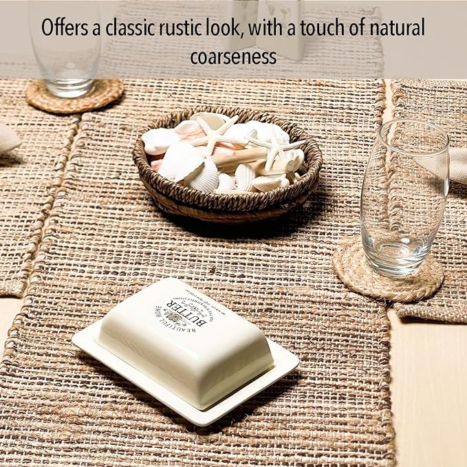 Chardin home Natural Jute Table Runner 13x48 Inch – Vintage Boho Rustic Table Decor – Handwoven Table Runner in Natural Jute and Brown – Farmhouse Dining or Console Table Accent