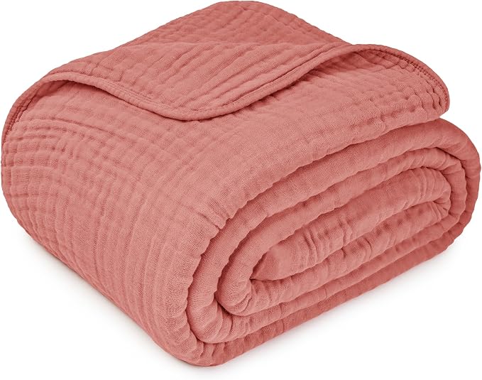 Comfy Cubs Muslin Blanket for Adults King 108" x 90" - 6 Layer Soft, Breathable & Lightweight Muslin Adult Blanket - Machine Washable & Designed in The US Bedding for All Seasons - Dusty Rose