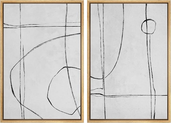 SIGNWIN Framed Canvas Print Wall Art Set Mid-Century Polygon Pattern Sketch Abstract Shapes Illustrations Minimalism Decorative Bohemian Relax/Zen for Living Room, Bedroom, Office - 24"x36"x2 Natural
